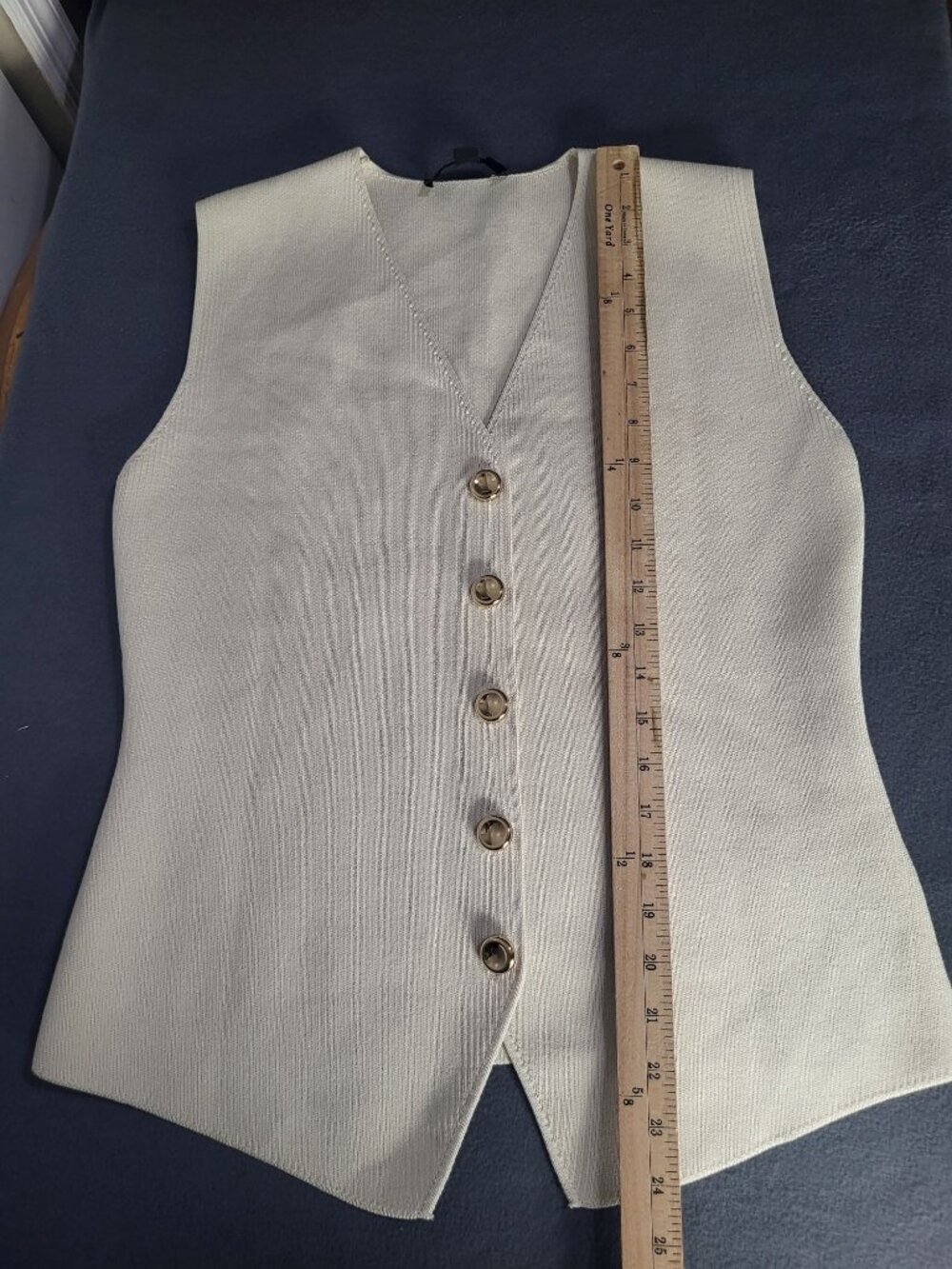 Zara Women's SZ XL Sweater Vest Gold Tone Button Front V Neck Stretch Neutral - Picture 6 of 9